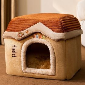 Dog Autumn And Winter Pet Cat Sponge Nest Teddy Closed (Option: Brown Bear Castle-L)