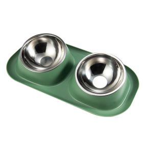 Pet Bowl Stainless Steel Dog Double Neck Basin (Color: Green)