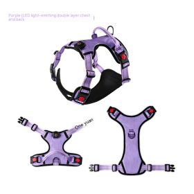 USB Rechargeable Pet LED Luminous Chest Strap (Option: Purple-S)