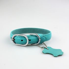 Pet Leather Collar Color Cowhide (Option: Lake Blue-S)