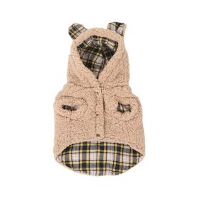 Winter Fleece-lined Pet Clothes (Option: Brown Yellow Grid-XL)